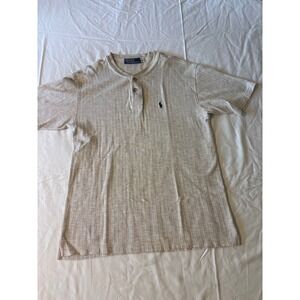 Polo Ralph Lauren Henley Shirt Mens 1X Beige Good Ribbed Short Sleeve Logo